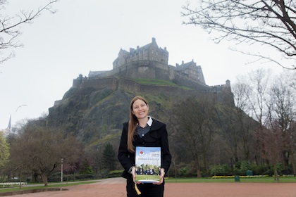 Professor Aileen Lothian in Princes Street Gardens in front of Edinburgh Castle